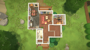 Unpacking furniture pieces in a styled room setup demonstrating build mode possibilities